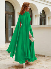Robe de A-ligne à Col en Bijou Longueur de Mollet en Mousseline Emeraude Grande Taille