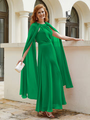 Robe de A-ligne à Col en Bijou Longueur de Mollet en Mousseline Emeraude Grande Taille