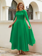 Robe de A-ligne à Col en Bijou Longueur de Mollet en Mousseline Emeraude Grande Taille