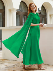 Robe de A-ligne à Col en Bijou Longueur de Mollet en Mousseline Emeraude