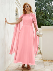 Robe de A-ligne à Col en Bijou Longueur de Mollet en Mousseline Flamant