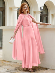 Robe de A-ligne à Col en Bijou Longueur de Mollet en Mousseline Flamant Grande Taille