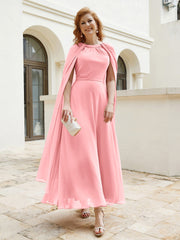 Robe de A-ligne à Col en Bijou Longueur de Mollet en Mousseline Flamant Grande Taille