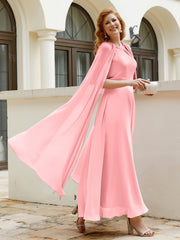 Robe de A-ligne à Col en Bijou Longueur de Mollet en Mousseline Flamant Grande Taille