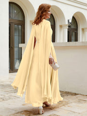 Robe de A-ligne à Col en Bijou Longueur de Mollet en Mousseline Or