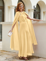 Robe de A-ligne à Col en Bijou Longueur de Mollet en Mousseline Or Grande Taille