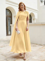 Robe de A-ligne à Col en Bijou Longueur de Mollet en Mousseline Or