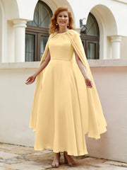 Robe de A-ligne à Col en Bijou Longueur de Mollet en Mousseline Or Grande Taille