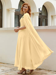 Robe de A-ligne à Col en Bijou Longueur de Mollet en Mousseline Or Grande Taille