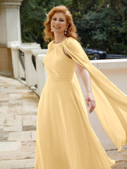 Robe de A-ligne à Col en Bijou Longueur de Mollet en Mousseline Or Grande Taille