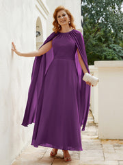 Robe de A-ligne à Col en Bijou Longueur de Mollet en Mousseline Raisin