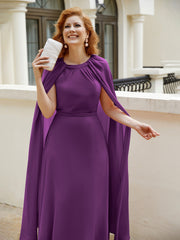 Robe de A-ligne à Col en Bijou Longueur de Mollet en Mousseline Raisin Grande Taille