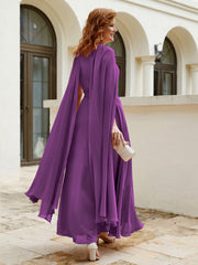Robe de A-ligne à Col en Bijou Longueur de Mollet en Mousseline Raisin