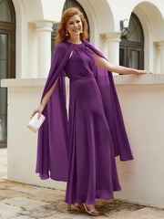 Robe de A-ligne à Col en Bijou Longueur de Mollet en Mousseline Raisin Grande Taille