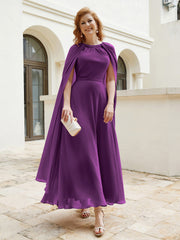 Robe de A-ligne à Col en Bijou Longueur de Mollet en Mousseline Raisin Grande Taille