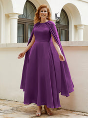 Robe de A-ligne à Col en Bijou Longueur de Mollet en Mousseline Raisin Grande Taille