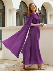 Robe de A-ligne à Col en Bijou Longueur de Mollet en Mousseline Raisin Grande Taille
