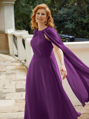 Robe de A-ligne à Col en Bijou Longueur de Mollet en Mousseline Raisin Grande Taille