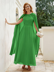Robe de A-ligne à Col en Bijou Longueur de Mollet en Mousseline Vert Grande Taille