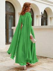 Robe de A-ligne à Col en Bijou Longueur de Mollet en Mousseline Vert