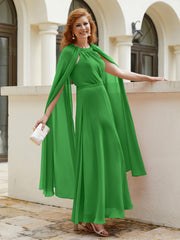 Robe de A-ligne à Col en Bijou Longueur de Mollet en Mousseline Vert Grande Taille