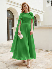 Robe de A-ligne à Col en Bijou Longueur de Mollet en Mousseline Vert Grande Taille