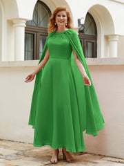 Robe de A-ligne à Col en Bijou Longueur de Mollet en Mousseline Vert