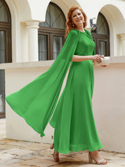 Robe de A-ligne à Col en Bijou Longueur de Mollet en Mousseline Vert Grande Taille