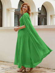 Robe de A-ligne à Col en Bijou Longueur de Mollet en Mousseline Vert Grande Taille