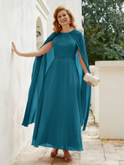 Robe de A-ligne à Col en Bijou Longueur de Mollet en Mousseline Bleu Encre