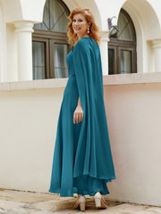 Robe de A-ligne à Col en Bijou Longueur de Mollet en Mousseline Bleu Encre