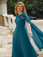 Robe de A-ligne à Col en Bijou Longueur de Mollet en Mousseline Bleu Encre Grande Taille