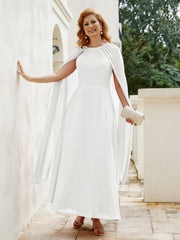 Robe de A-ligne à Col en Bijou Longueur de Mollet en Mousseline Ivoire