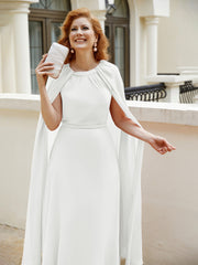 Robe de A-ligne à Col en Bijou Longueur de Mollet en Mousseline Ivoire Grande Taille