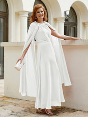 Robe de A-ligne à Col en Bijou Longueur de Mollet en Mousseline Ivoire Grande Taille