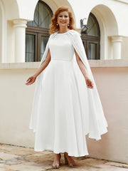 Robe de A-ligne à Col en Bijou Longueur de Mollet en Mousseline Ivoire Grande Taille