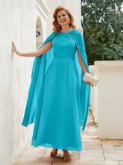 Robe de A-ligne à Col en Bijou Longueur de Mollet en Mousseline Jade Grande Taille