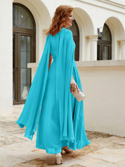 Robe de A-ligne à Col en Bijou Longueur de Mollet en Mousseline Jade Grande Taille