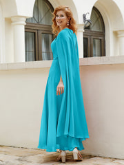 Robe de A-ligne à Col en Bijou Longueur de Mollet en Mousseline Jade Grande Taille