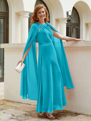 Robe de A-ligne à Col en Bijou Longueur de Mollet en Mousseline Jade Grande Taille