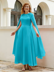 Robe de A-ligne à Col en Bijou Longueur de Mollet en Mousseline Jade Grande Taille