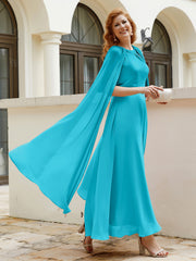 Robe de A-ligne à Col en Bijou Longueur de Mollet en Mousseline Jade Grande Taille