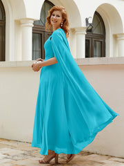 Robe de A-ligne à Col en Bijou Longueur de Mollet en Mousseline Jade Grande Taille