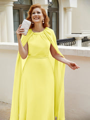 Robe de A-ligne à Col en Bijou Longueur de Mollet en Mousseline Citron Grande Taille