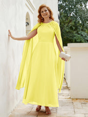 Robe de A-ligne à Col en Bijou Longueur de Mollet en Mousseline Citron Grande Taille