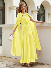 Robe de A-ligne à Col en Bijou Longueur de Mollet en Mousseline Citron Grande Taille