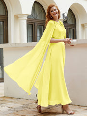 Robe de A-ligne à Col en Bijou Longueur de Mollet en Mousseline Citron