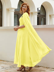 Robe de A-ligne à Col en Bijou Longueur de Mollet en Mousseline Citron