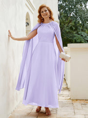 Robe de A-ligne à Col en Bijou Longueur de Mollet en Mousseline Lilas