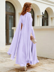 Robe de A-ligne à Col en Bijou Longueur de Mollet en Mousseline Lilas Grande Taille